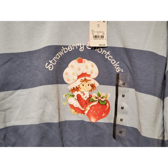 Strawberry Shortcake Women’s Cropped Sweatshirt Blue Striped Size MEDIUM - NWT - Picture 3 of 7